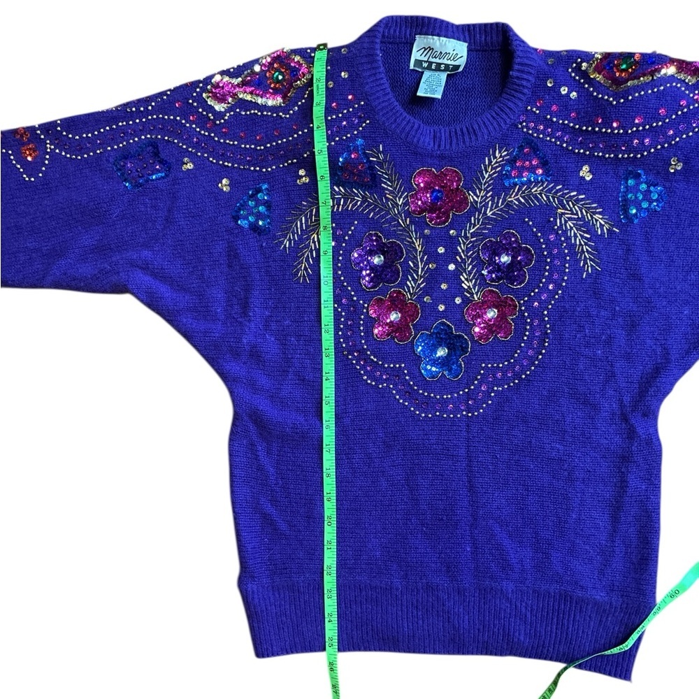 Vintage Marnie West Silk Angora Rabbit Lambswool Sweater Large Embellished VTG - Picture 9 of 11